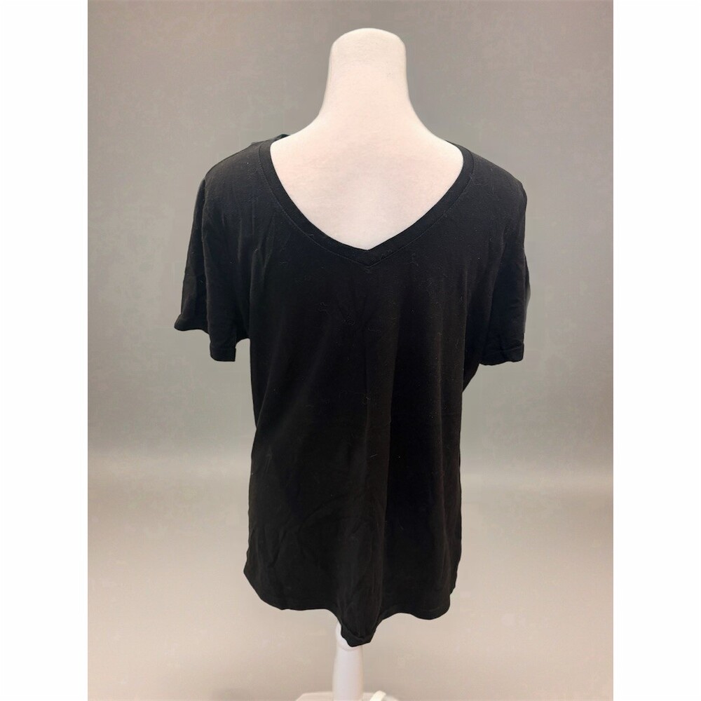 Time and Tru T-Shirt Womens Size M Black V-Neck Short Sleeve Basic Top